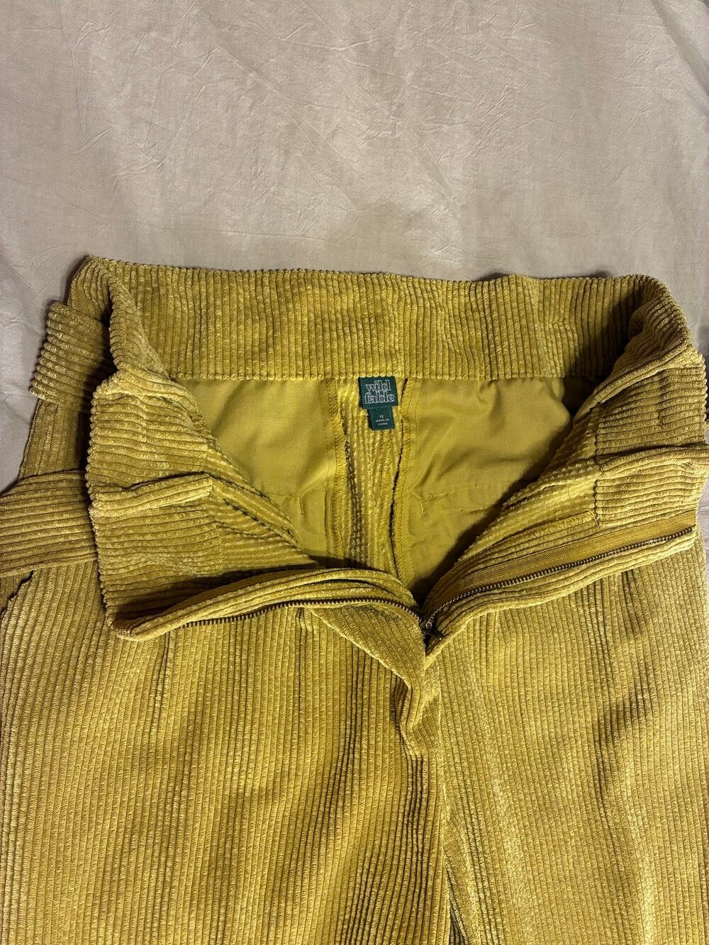 Wild Fable Corduroy Belted Pants Womens 12 Mustard Yellow Wide Leg High Rise